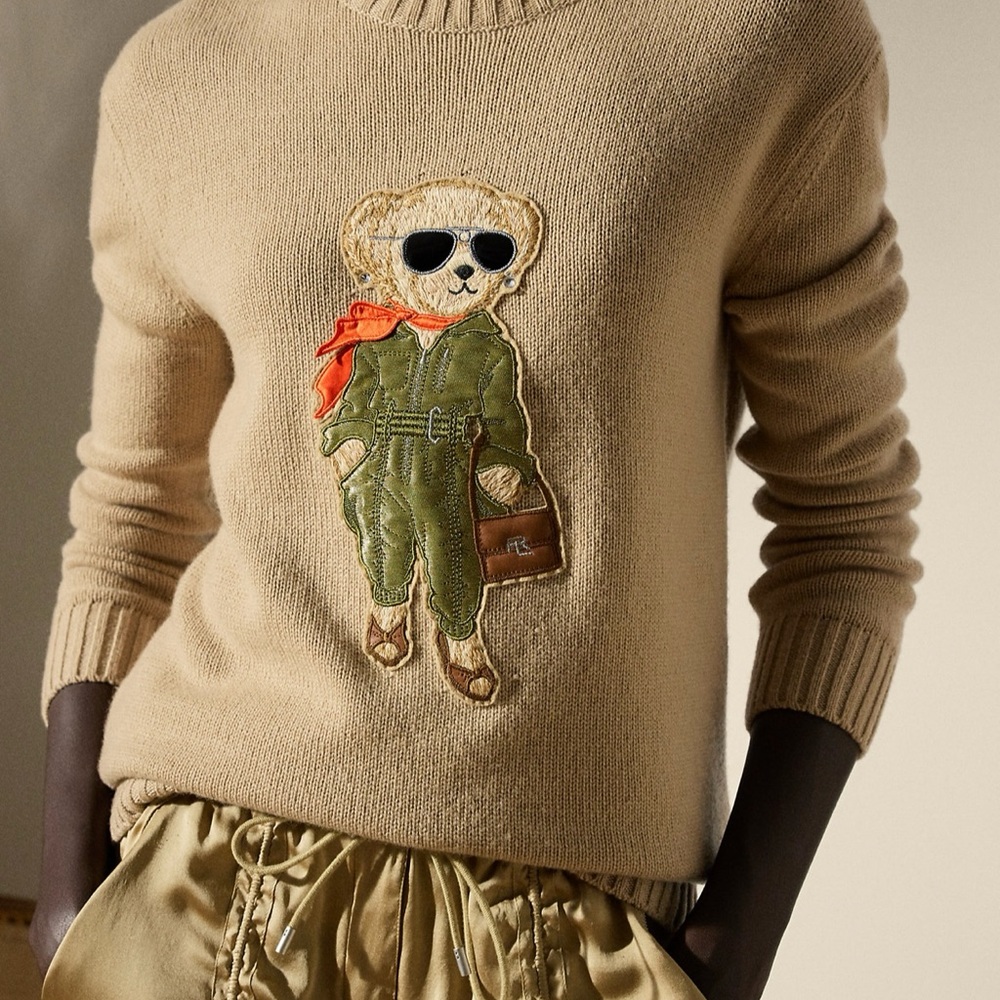 Ralph Lauren Cream Crew Neck Sweater with Embroidered Sloth